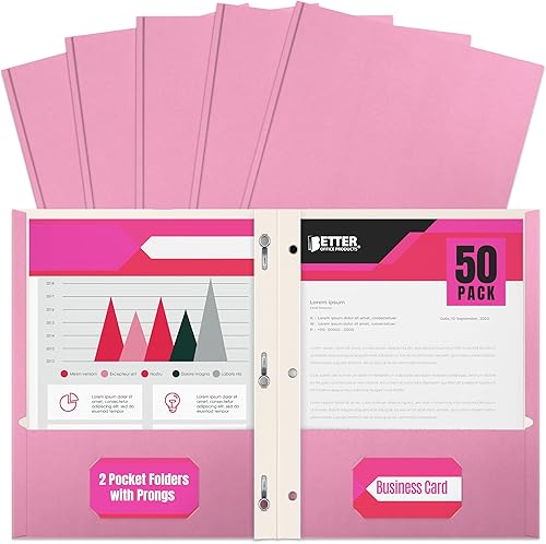 Miniatura 9 de Better Office Products Blue Paper - Carpetas de papel de 2 bolsillos con puntas, paquete de 50, textura mate, carpetas de papel tamaño carta,