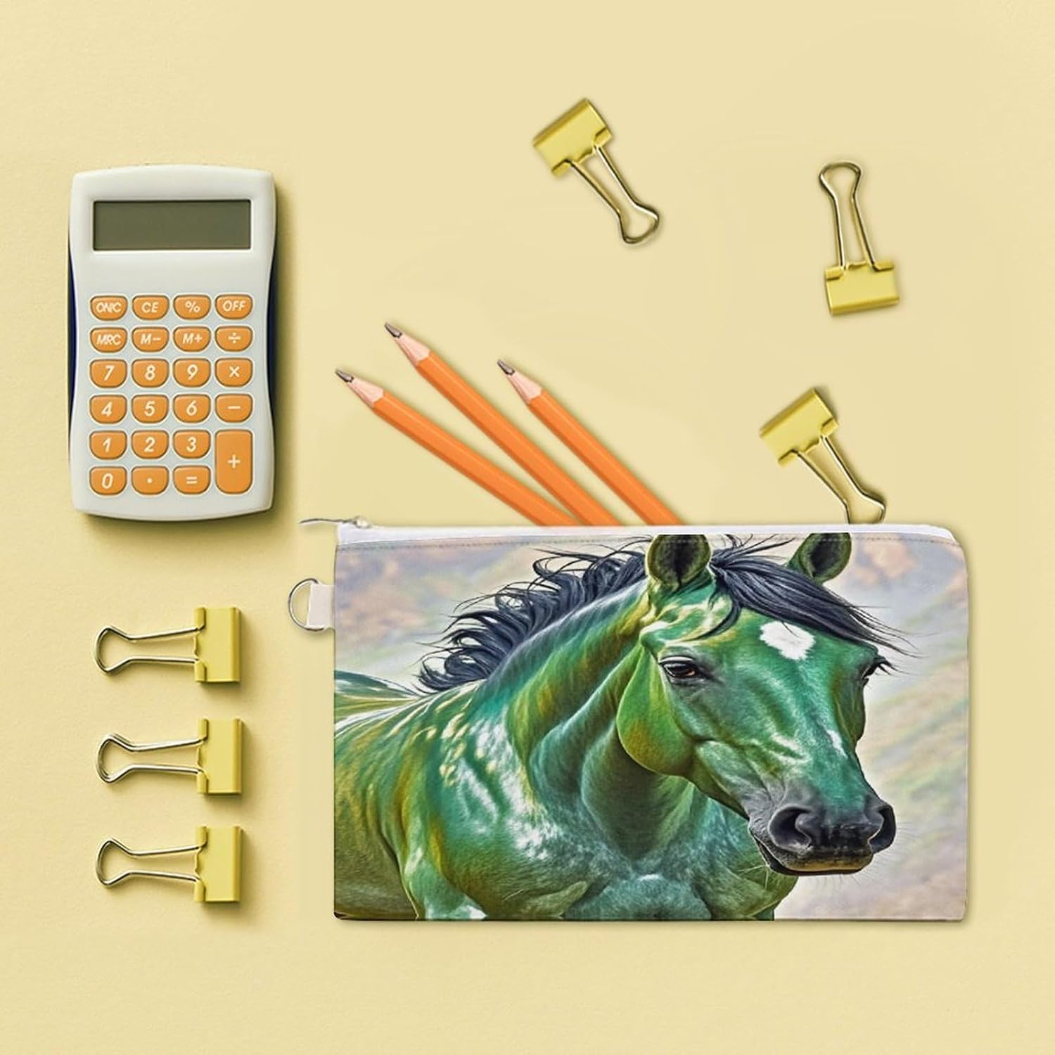 Green Horse Coin Purse Coin Pouch with Zipper for Men Women Portable Change Wallet Canvas Coin Bag