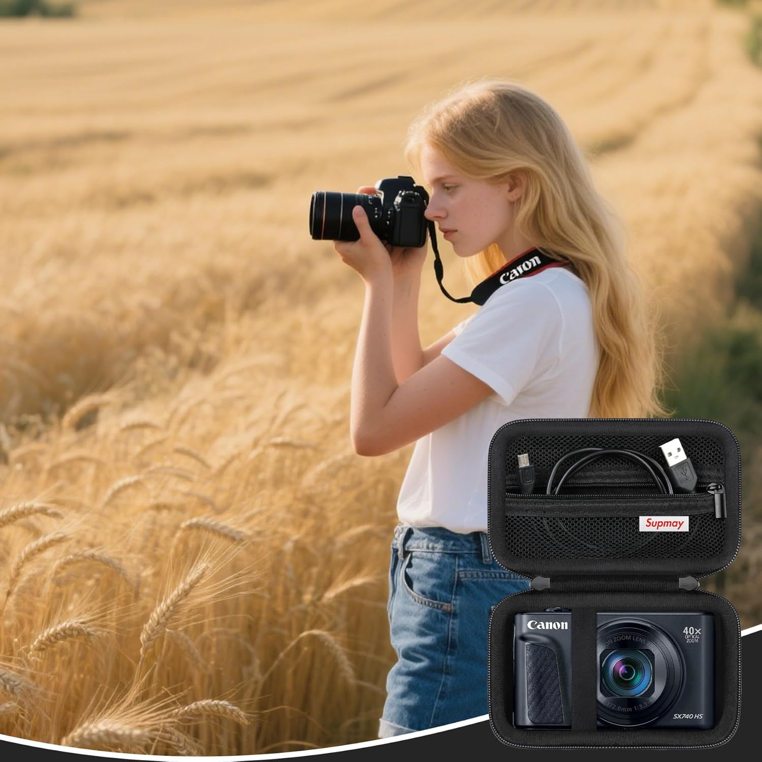 Hard Carrying Case for Canon PowerShot SX740 HS/ SX730 HS/ SX720 HS/ SX620 HS/ G7 X Mark III/ G7 X Mark II Digital Camera, Storage Holder Travel Bag with Mesh Pocket for Battery Pack, Black - Image 8