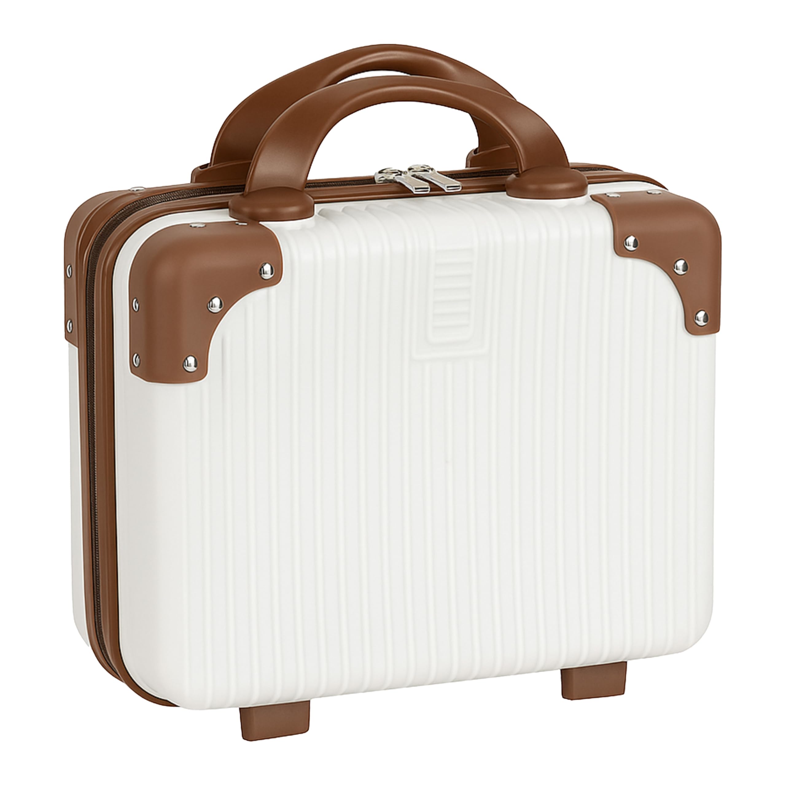 Storite Mini Hard Shell Travel Luggage & Makeup Case Portable Carrying Suitcase Makeup Storage Box for Women Cosmetic Travel Toiletry Bag Hand Nailart case Vanity Cases for Girls (Brown and White)