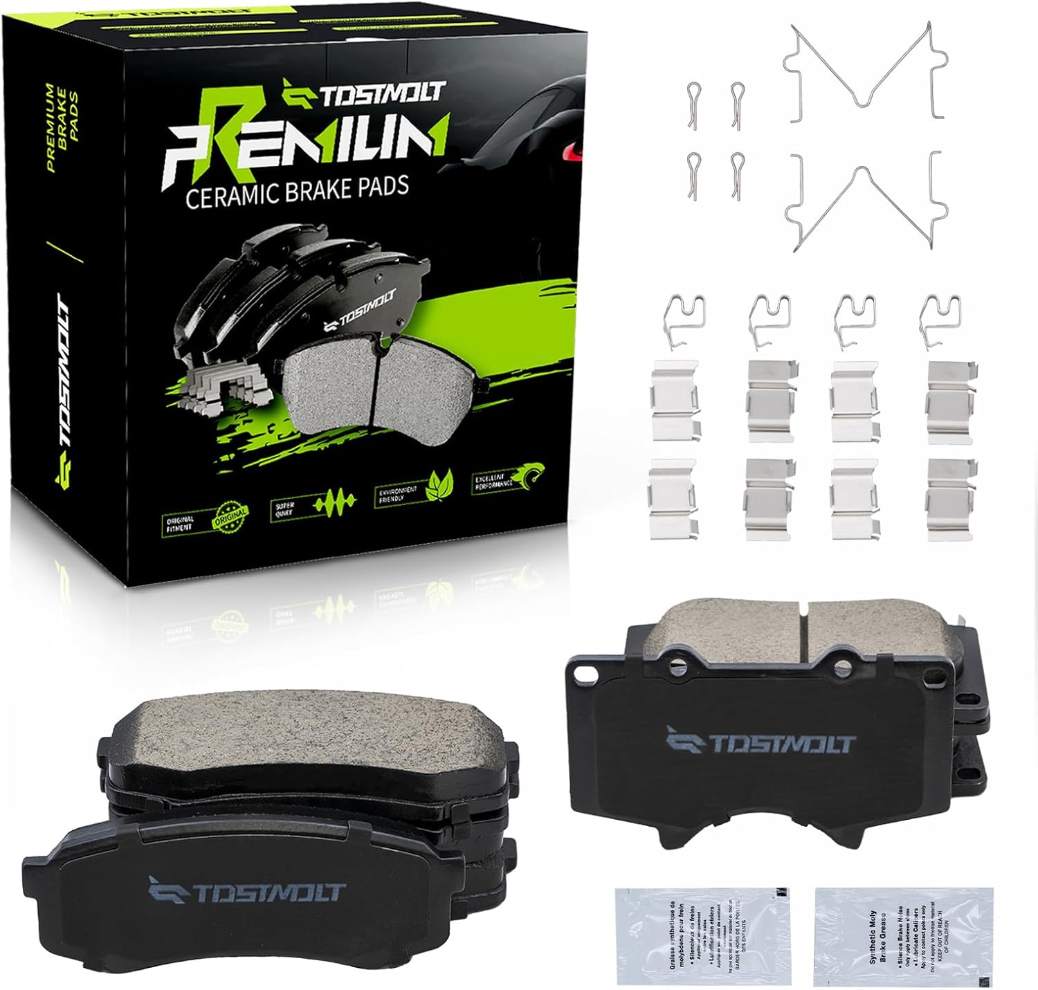 New 8pcs Complete Front+Rear Super Quiet Shimmed Slotted Ceramic Disc Brake Pads w/Hardware Fit 03-23 GX470/GX460 03-24 4Runner 07-14 FJ Cruiser 04-07 Sequoia 01-03 w/Caliper Casting # 13WL