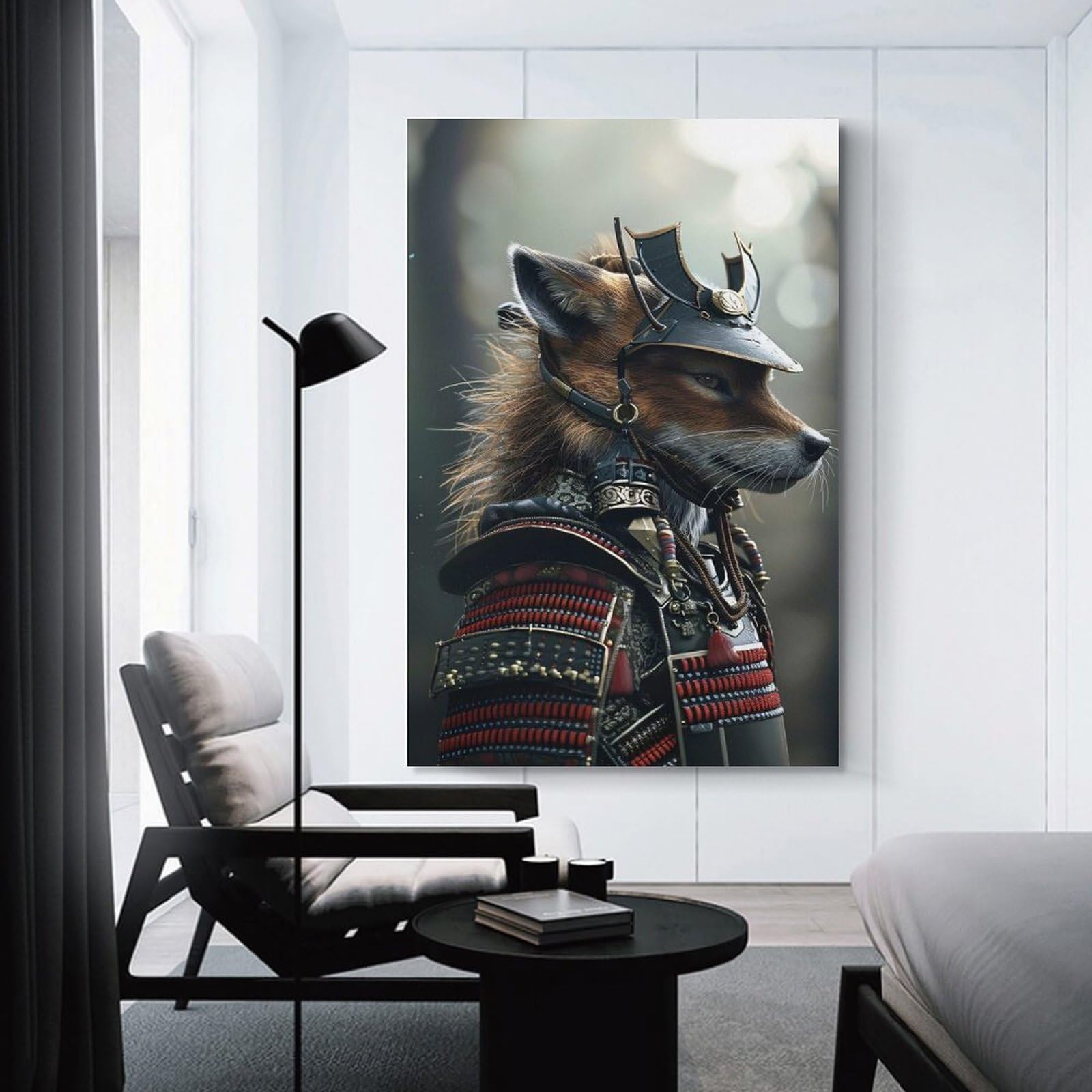 Junmoney Samurai Fox Warrior Canvas Wall Decor 20x30inch(50x75cm), for Flats, Guest Rooms Or Compact Rooms, Home Artwork for Modern Interiors