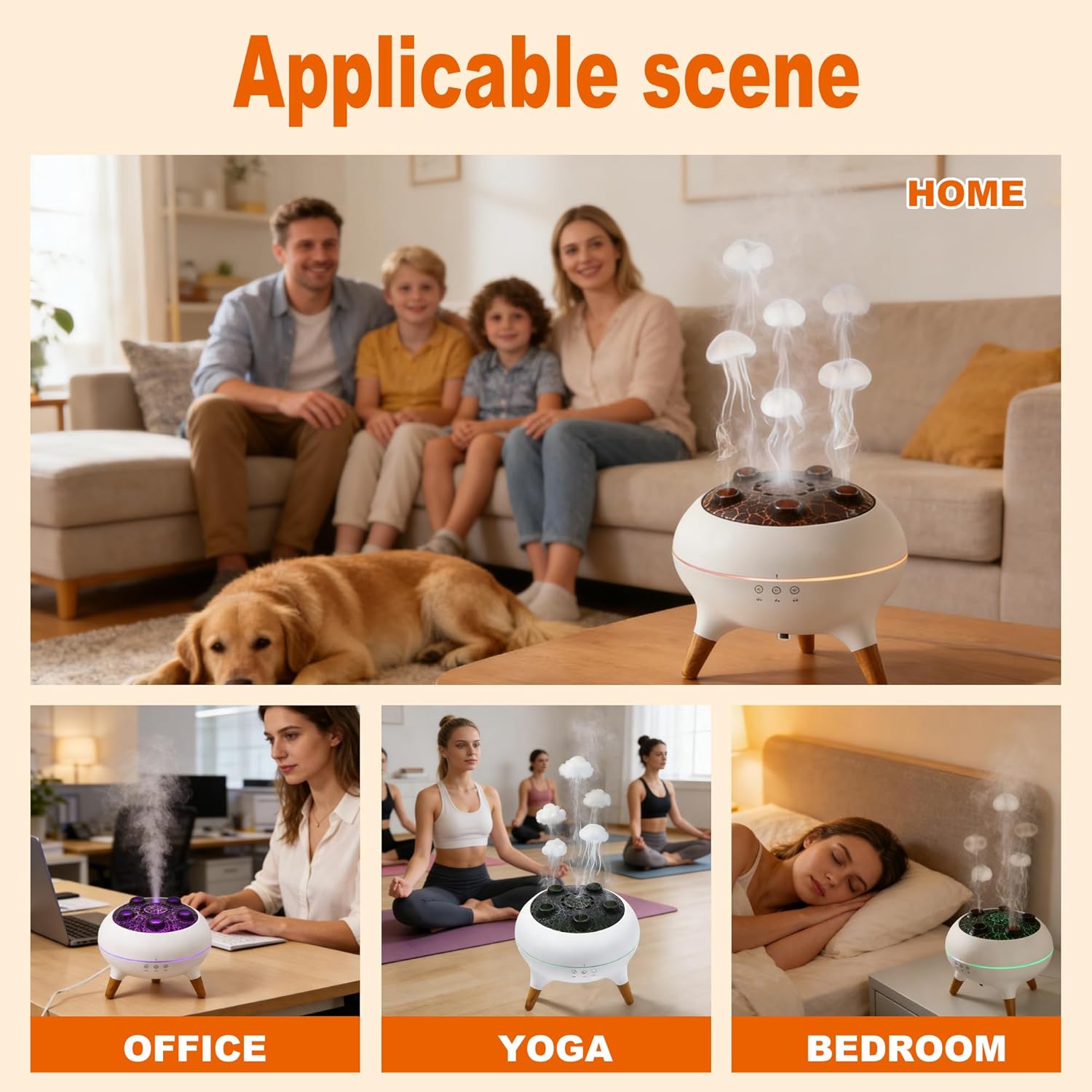 Essential Oil Diffusers, Timed Remote-Controlled Ultrasonic Jellyfish Aromatherapy Diffuser, Dynamic Sound Pickup Aroma Essential Oil Diffusers with 7 LED Colors for Bedroom, Office, Hotel