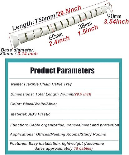 Miniatura 4 de Standing Desk Cable Management, Flexible Organizador Cables Escritorio for Sit- Stand Variable Height Desks, Under Desk Cord Hider(White)