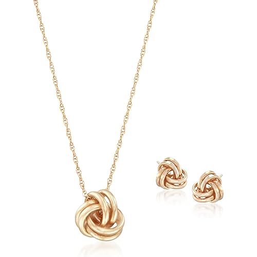 Ross-Simons 14kt Yellow Gold Love Knot Jewelry Set: Necklace and Earrings. 18 inches