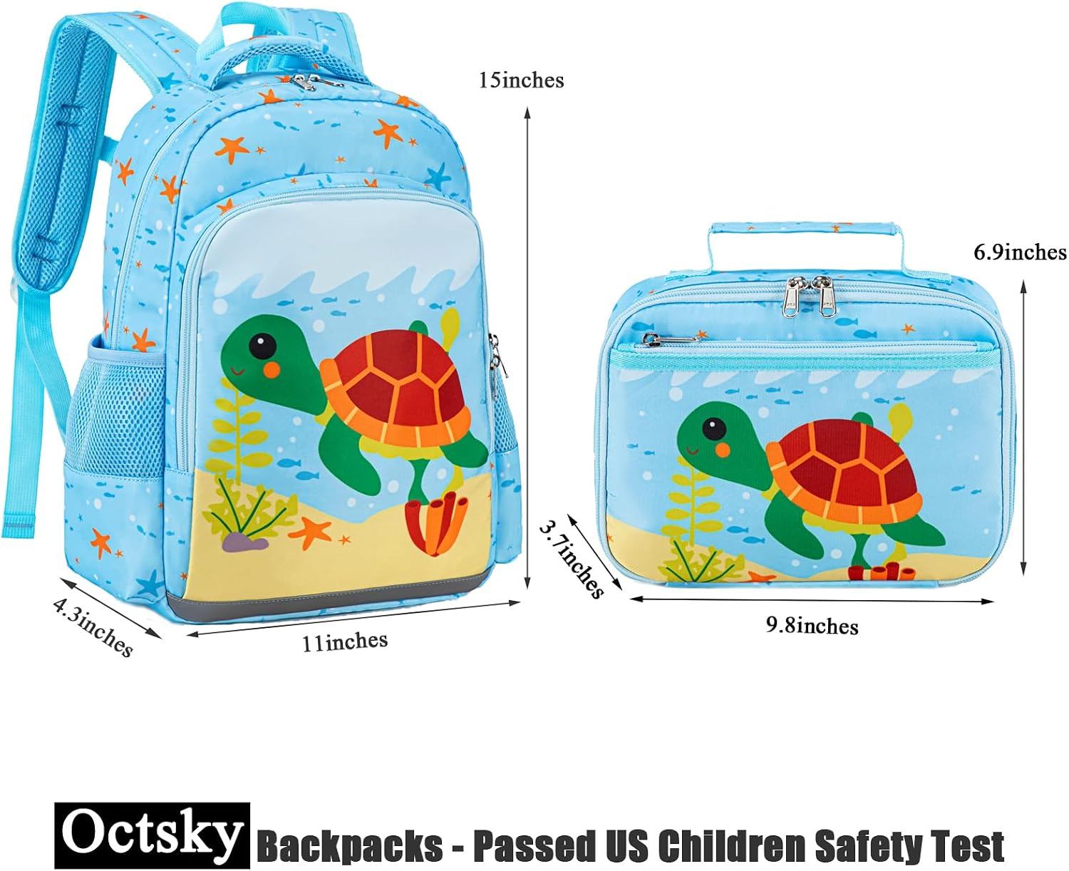 Octsky Kids Backpack for Girls Boys, Preschool Kindergarten Backpacks, Toddler BookBag with Chest Strap, Sea Turtle