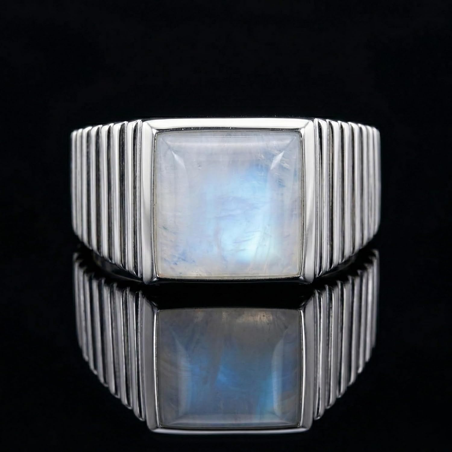 Natural Rainbow Moonstone Ring Men's 925 Sterling Silver Gemstone Jewelry Moonstone Men's Ring Statement Mens Jewelry Gift for Him