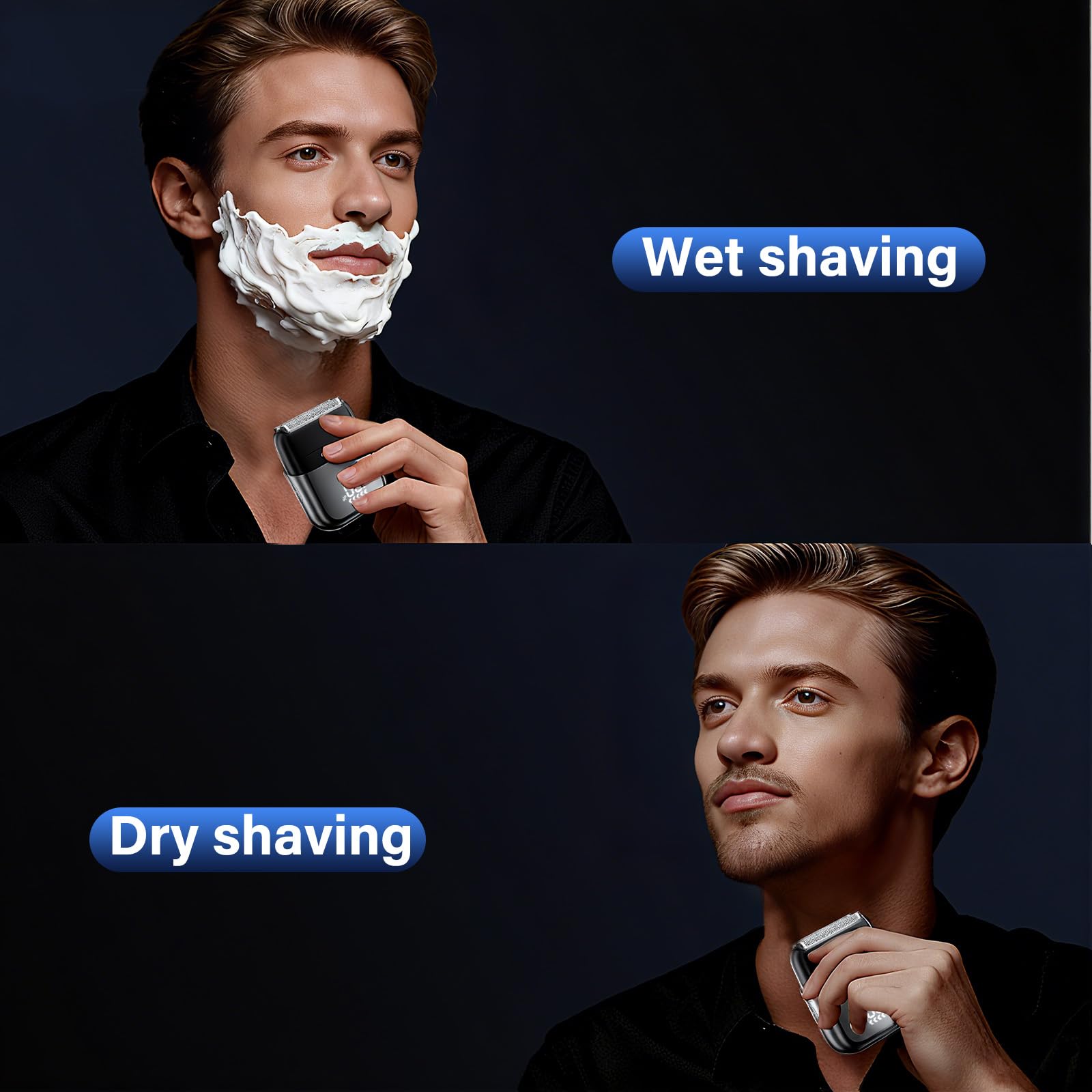Rasoio Elettrico Barba con Display LED, IPX7 Impermeabile Rasoio Barba Uomo Wet & Dry, Shaver Barba Durata della Batteria 180 Minuti, Leggero e Silenzioso, Rasoio Uomo per Barba, Viso e Viaggi