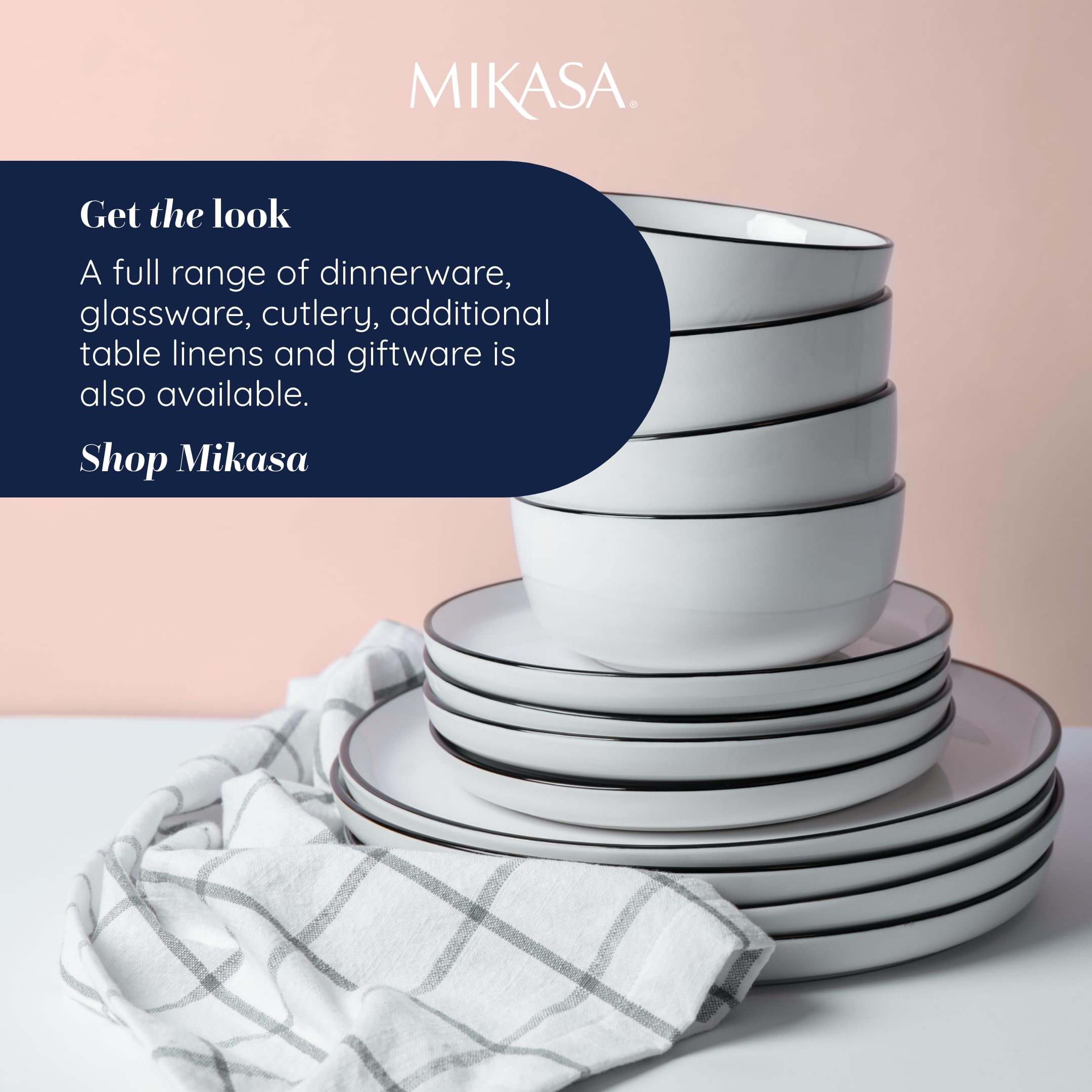MIKASA Cotton and Linen Table Runner - White With Check Pattern, 230 x 33cm - Image 4