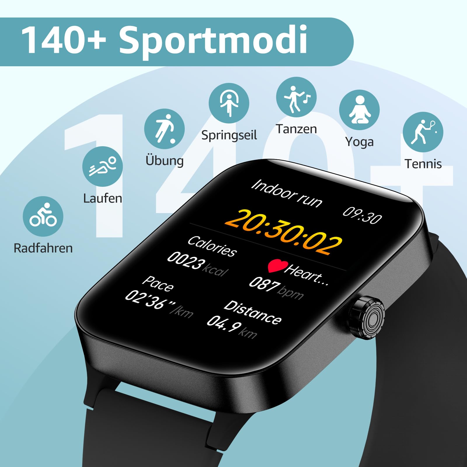 Smartwatch Damen Herren 1.95 Zoll Touchscreen Smart Watch Telefonfunktion 140+ Sportmodus Wasserdichter Fitness Tracker Schlafüberwachung Herzfrequenz Android iOS
