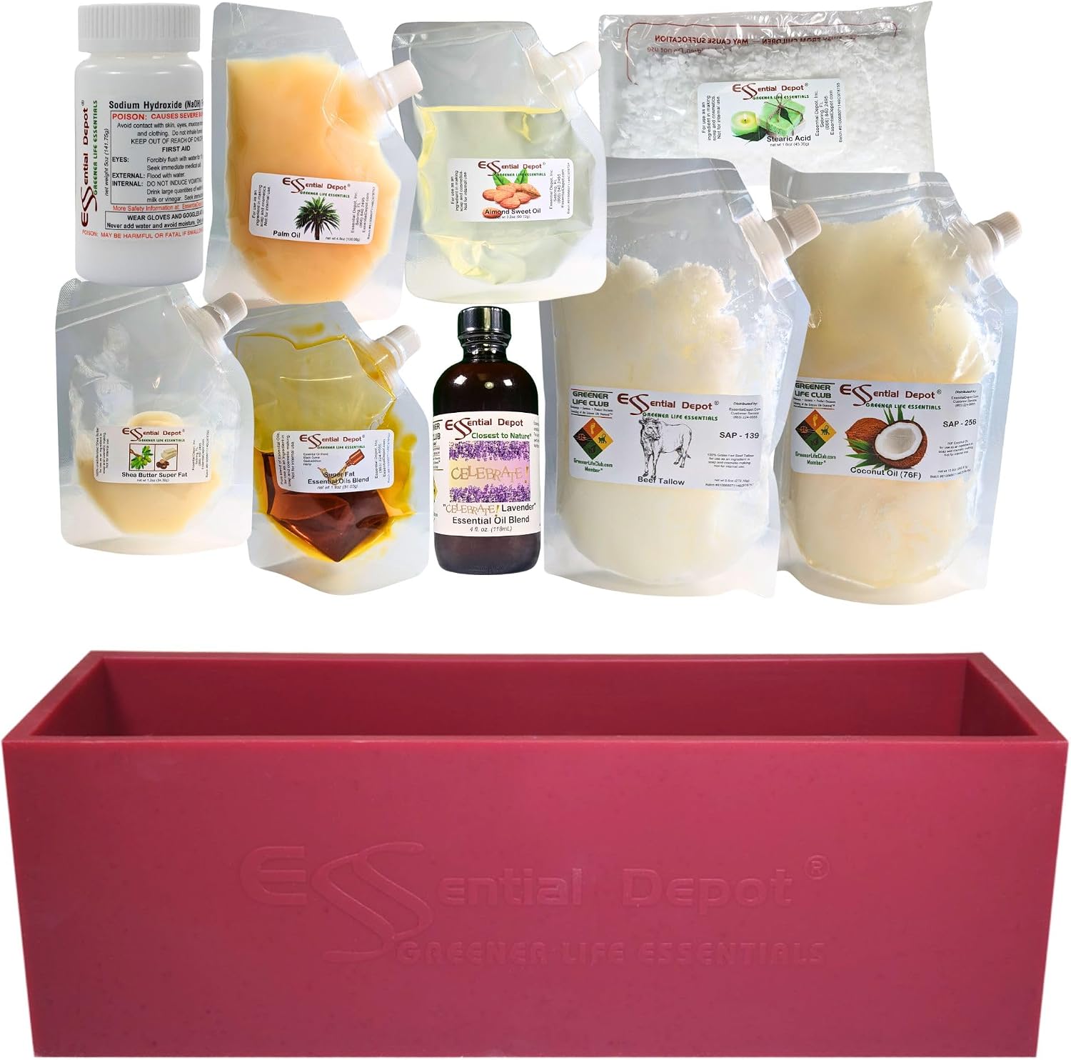 Essential Depot Kim's Celebrate! Lavender Soap Making Kit - Includes Pre-Measured Ingredients to Make a Loaf of Soap and a R.E.D. Natural Silicone Mold (Color: Red)