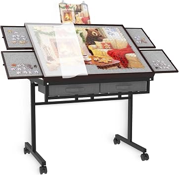 Puzzle Table with Drawers&Extra Storage,1500pcs Adjustable Five Up Angles | Puzzle Table with Legs,Puzzle Tables for Adults with Drawers,Puzzle Board