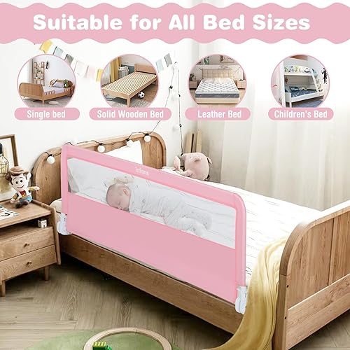 Miniatura 5 de INFANS Riel de cama para niños pequeños, riel plegable de seguridad para cuna de bebé de 58 pulgadas para niños individuales, barandilla de cama
