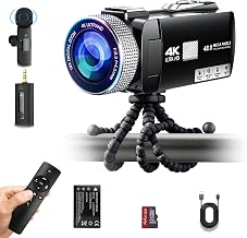 【Enfoque manual】 2026 Nueva videocámara digital 4K 60FPS, cámara de video con pantalla táctil, control remoto 2.4G, micrófono Lavalier externo, trípode Octopus, tarjeta TF 32G y 2 baterías para Vlogging