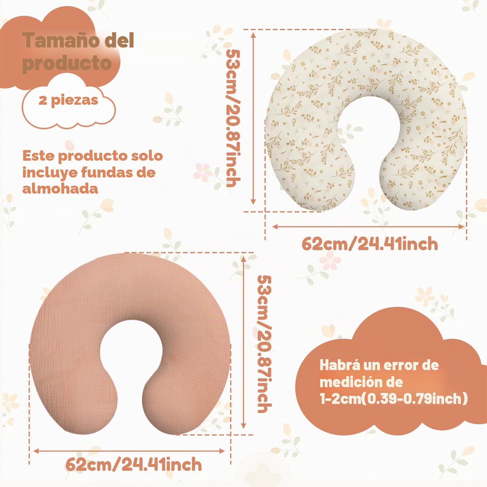 2 fundas de almohada de cuidado de algodón, con cremallera oculta, flexible, fácil de usar, suave para el cuidado del bebé (rosa)