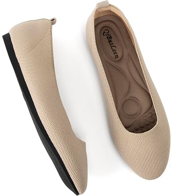 Qibusleen Closed Round Toe Flats For Women Knit Ballet Flats