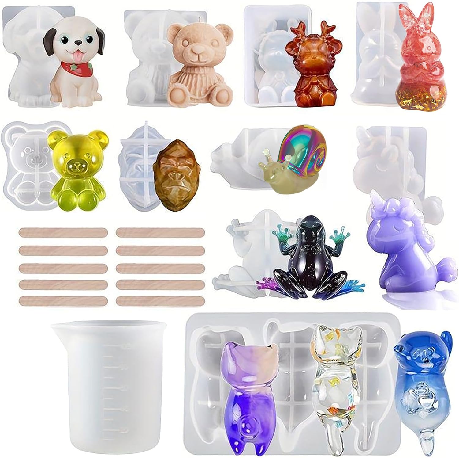 21 PCS 3D Animal Silicone Resin Molds, Epoxy Resin Casting Mold Kits for DIY Dog Cat Bear Resin Craft Gift Crystal Ornament Painting Pen Chopsticks Holder