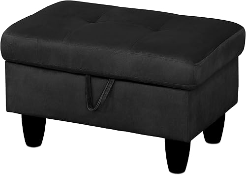 GRETERST Banco otomano rectangular de almacenamiento, reposapiés de franela con tapa con bisagras para sala de estar, dormitorio, entrada, negro,
