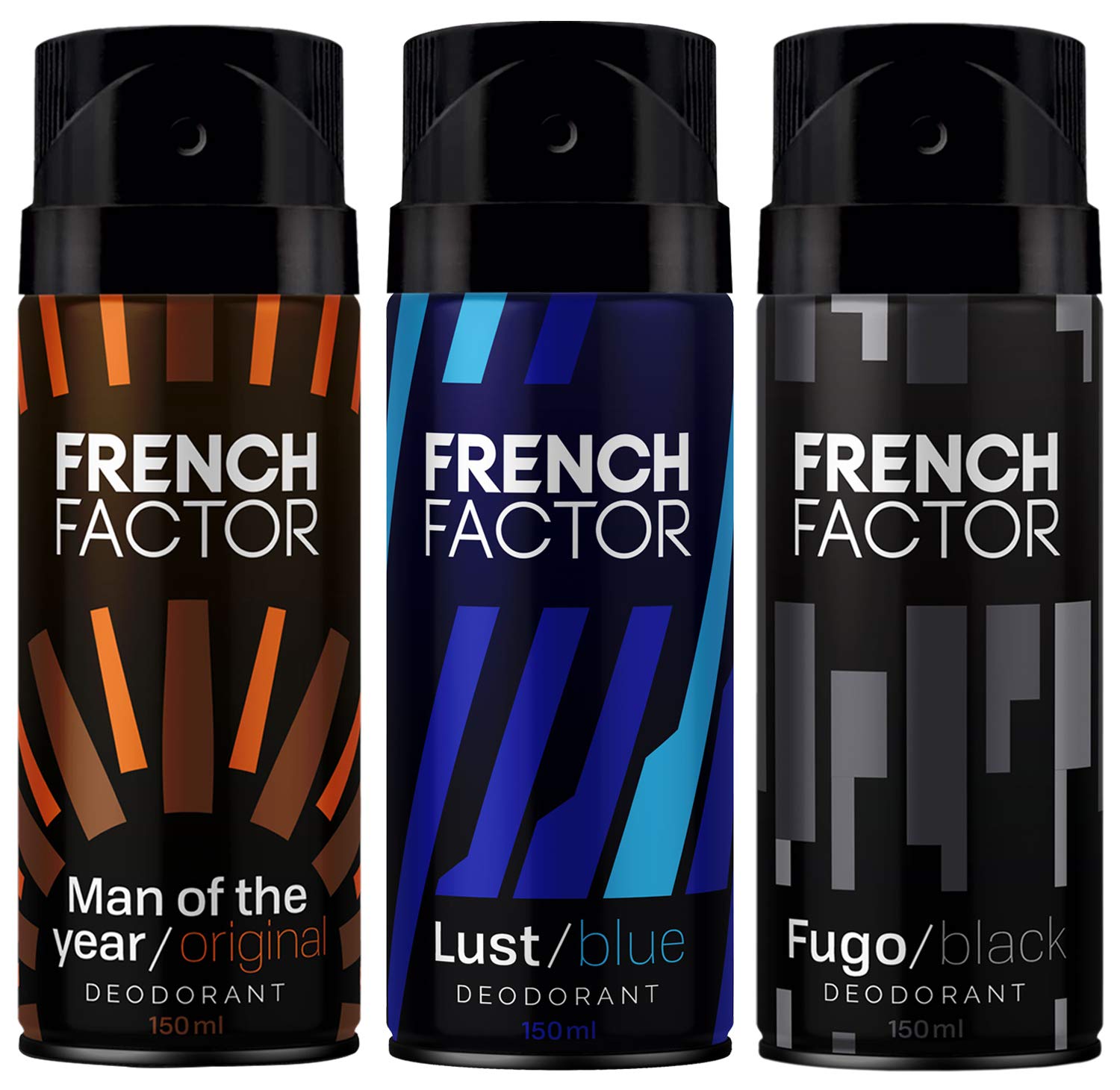 The French Factor Man of the year, Lust Blue & Fugo Black Deodorant Body Spray For Men, Combo (150ml, Pack of 3)-picture-32