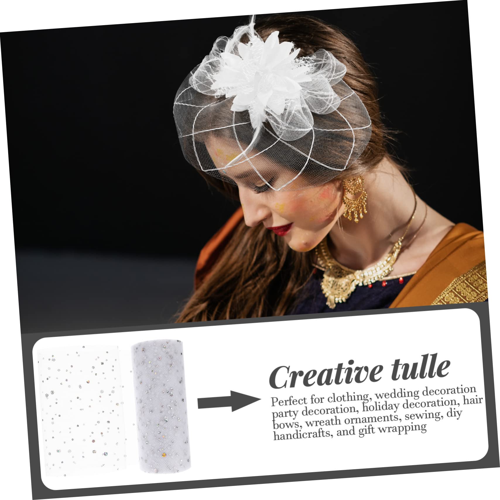SHINEOFI 5 Rouleaux rouleau de treillis ribbon vsp noel jupe fiesta ruban tissu de tulle exquis mise en page de fête tulle Décoration de fête de mariage Engrener blanche