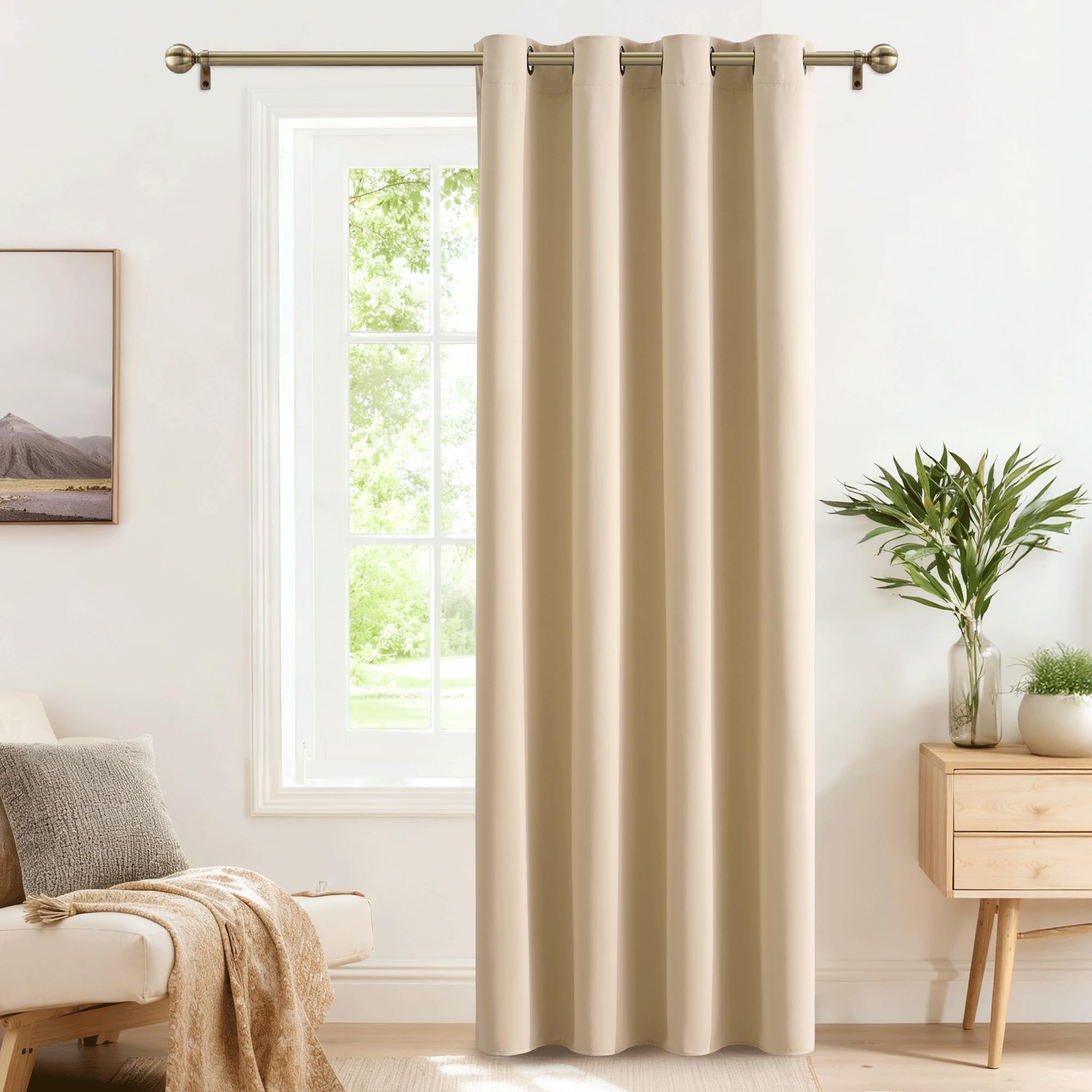 PONY DANCE Tenda Porta Interna per Salotto Eleganti Tenda Oscurante da Interno con Anelli Curtain per casa Soggiorno Moderne 1 Pezzo L 140 x A 240 cm, Beige