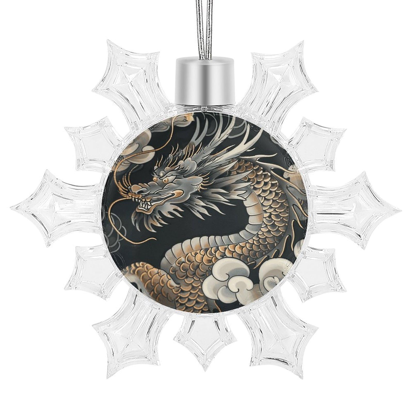 Black Oriental Dragon Snowflake Ornaments Cute Snowflake Pendant Exquisite Christmas Tree Ornaments for Christmas Weddings New Year Birthday Holiday Celebration