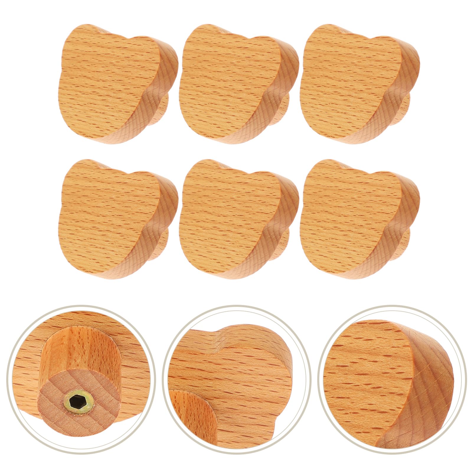 jojofuny Boutons De Meubles En Bois Ours Poignées De Tiroir En Bois Cartoon Robuste Pour Armoires Et Commodes Lot De 6 Pièces Installation Vis Mobilier Garçon Et Filles