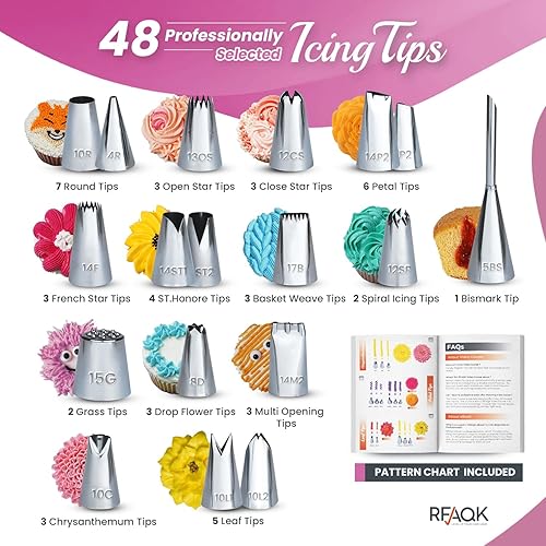 Miniatura 3 de Juego de 74 bolsas de pastelería y puntas de tuberías para principiantes, suministros de decoración de galletas para hornear con puntas de