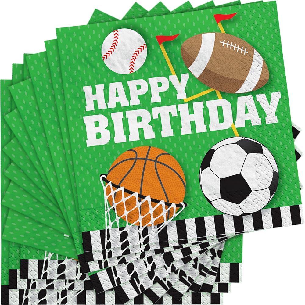 All Star "Happy Birthday" Luncheon Napkins, 6.5" (16-Pack) - Durable & Colorful Napkins, Perfect for Sports-Themed Events & Celebrations