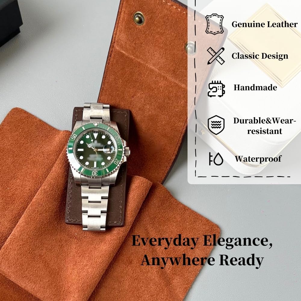 Leather Watch Case, Watch Travel Pouch, Single Watch Box for men and women, Luxury Watch Organizer, Watch Storage (Brown)