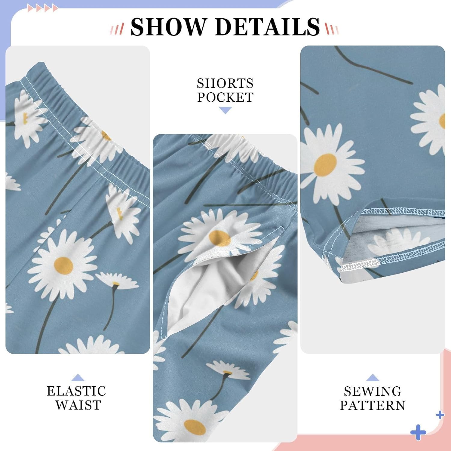 Daisies Blue Super Soft Pajama Lounge Pants with Elastic Waist Pockets Sleepwear Long Pajama Bottoms for Christmas