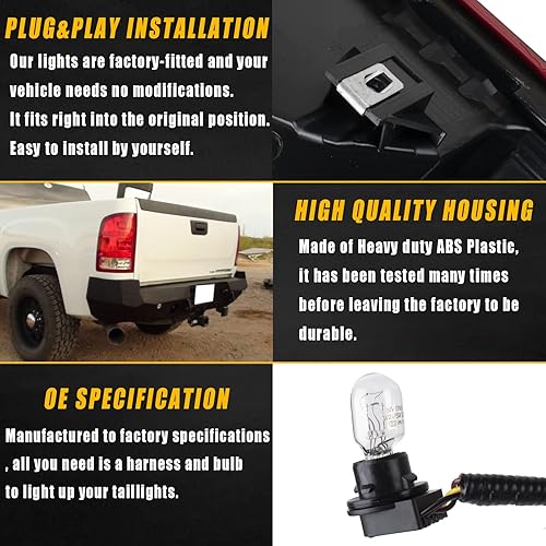 Miniatura 4 de Boine Luz trasera derecha del lado del pasajero compatible con GMC Sierra 1500 2500HD 3500HD 2007-2013, carcasa de luz trasera, bombilla incluida