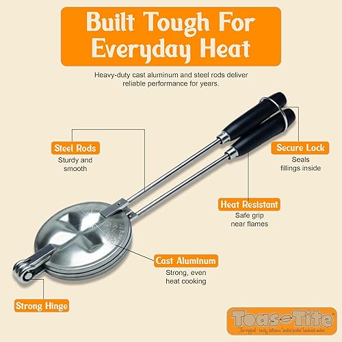 Miniatura 7 de Tid Bit - Máquina de sándwiches de mano, parrilla portátil para sándwiches y prensa para paninis, molde de hierro de aluminio fundido, tostadora