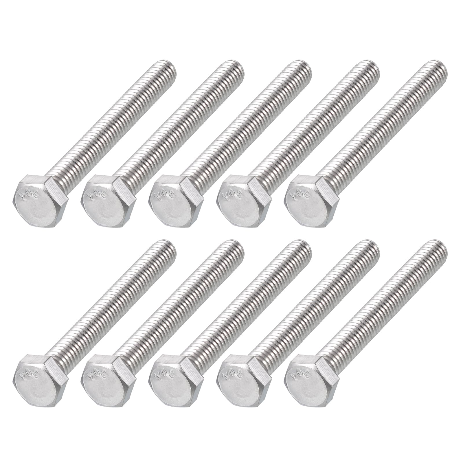 METALLIXITY Hex Head Bolts (5/16-18 x 3") 10Pcs, 304 Stainless Steel 18-8, Fully Threaded, External Hex Drive, Plain Finish, Hex Head Screw Bolt, Silver