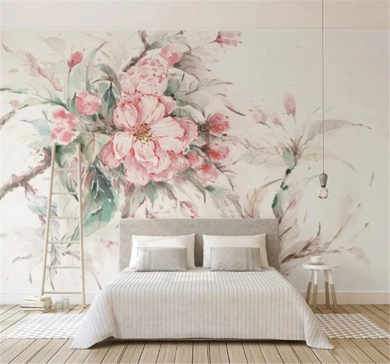 Tzxztt Simple Retro Hand Drawn Pink Flowers Modern 3D Wallpaper Premium Textured Silk Neutral Tones Material Ideal for Living Room Bedroom-400cm×280cm