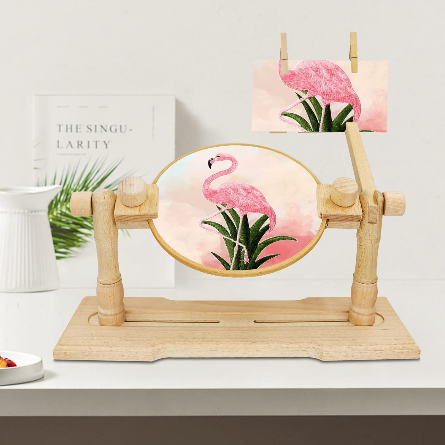 Adjustable Embroidery Hoop Stand – Rotatable Wooden Cross Stitch Table & Lap Holder for Needlepoint, DIY Sewing, and Craft Projects