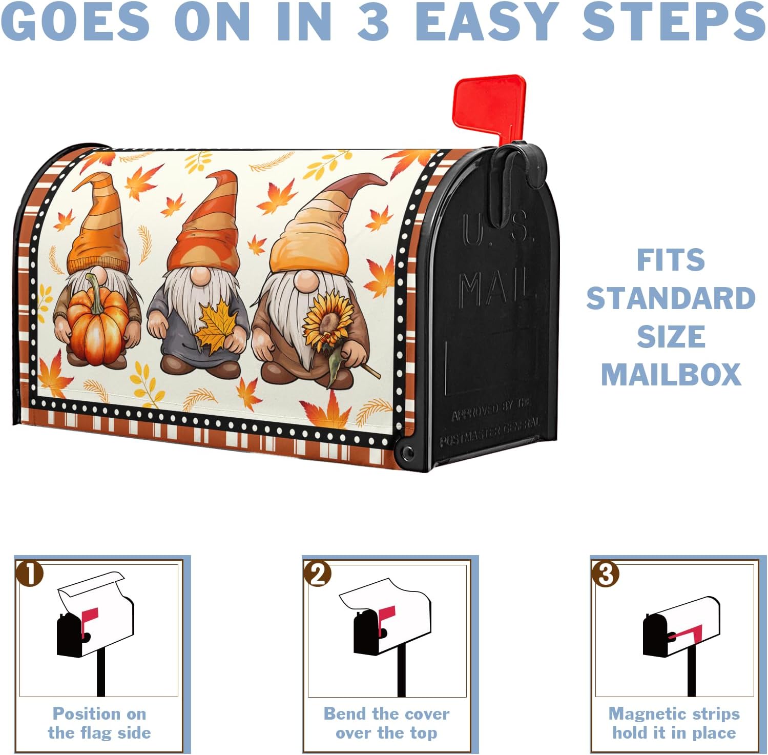 Fall Gnomes Mailbox Covers Magnetic Autumn Maple Leaves Mailbox Cover Standard Size 21 x 18 Inch Fall Pumpkins Sunflower Farmhouse Mail Box Wraps for Farmhouse Garden Yard Decor