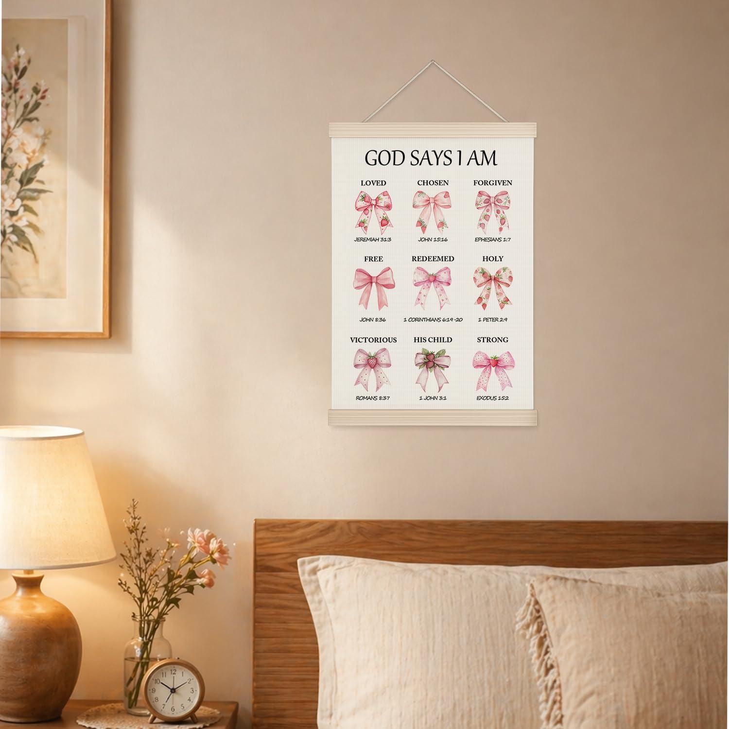 Pink Bow Christian Wall Hanging, Sweet Faith Verse Door Decor, Inspirational Christian Wall Sign Decor, Thoughtful Birthday, Baptism, Scripture Gift, Bible Verse Home Art for Girls Room or Nursery image 4