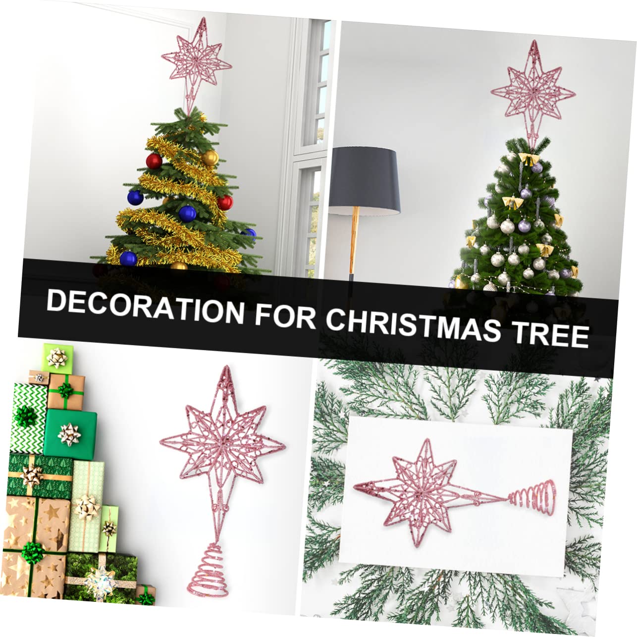 Ciieeo 2 Pièces Étoile de Noël octogonale en Haut du Sapin décor Blanc Dessus de Sapin Scintillant cimier Sapin de Noel Christmas Tree Topper décoration Maison décor de Mariage Ménage 3D