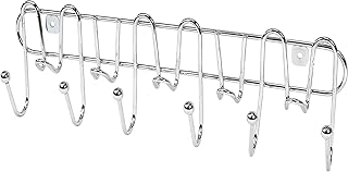 DecoBros 11 Hook Wall Mount Coat Rail Rack Hat Hook Organizer, Chrome