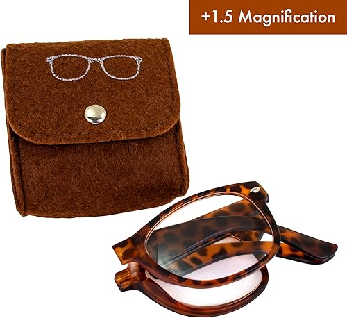 Miniatura 2 de Global Vision Gafas de lectura plegables para hombres o mujeres +1.5 aumento plegable marco tortuga con lente transparente y bolsa de color a juego