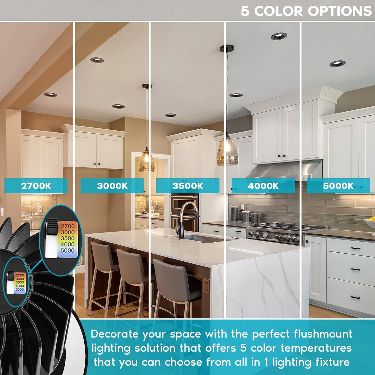 LUXRITE 4 Inch LED Recessed Lighting with Junction Box, 18W, CRI 90, 5 Color Selectable 2700K-5000K, 1500 Lumens, Regressed LED Downlight, 40° Beam, Dimmable, Wet Rated, IC Rated - Black (4 Pack) - Image 2