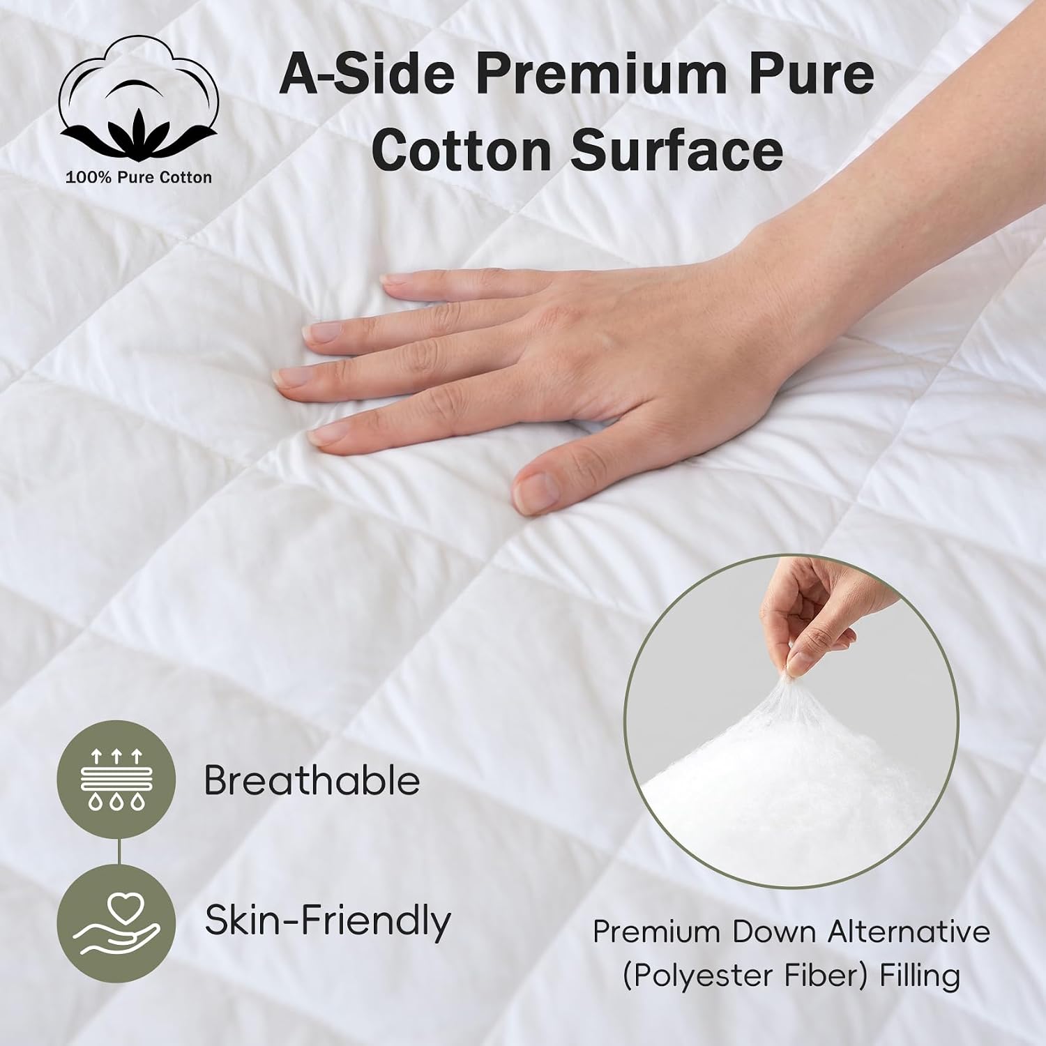 White Waterproof Mattress Protector Full Cotton Top Cover