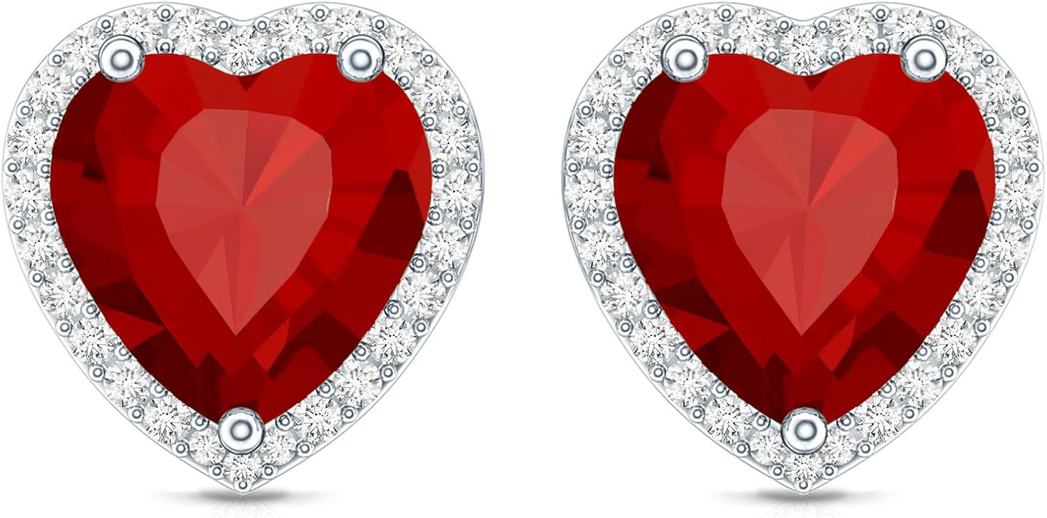 Certified 4 Carat Lab Grown Ruby Heart Earrings in Silver, Aaaa Quality, Ruby Stud Earrings - Gift For Women - Image 7