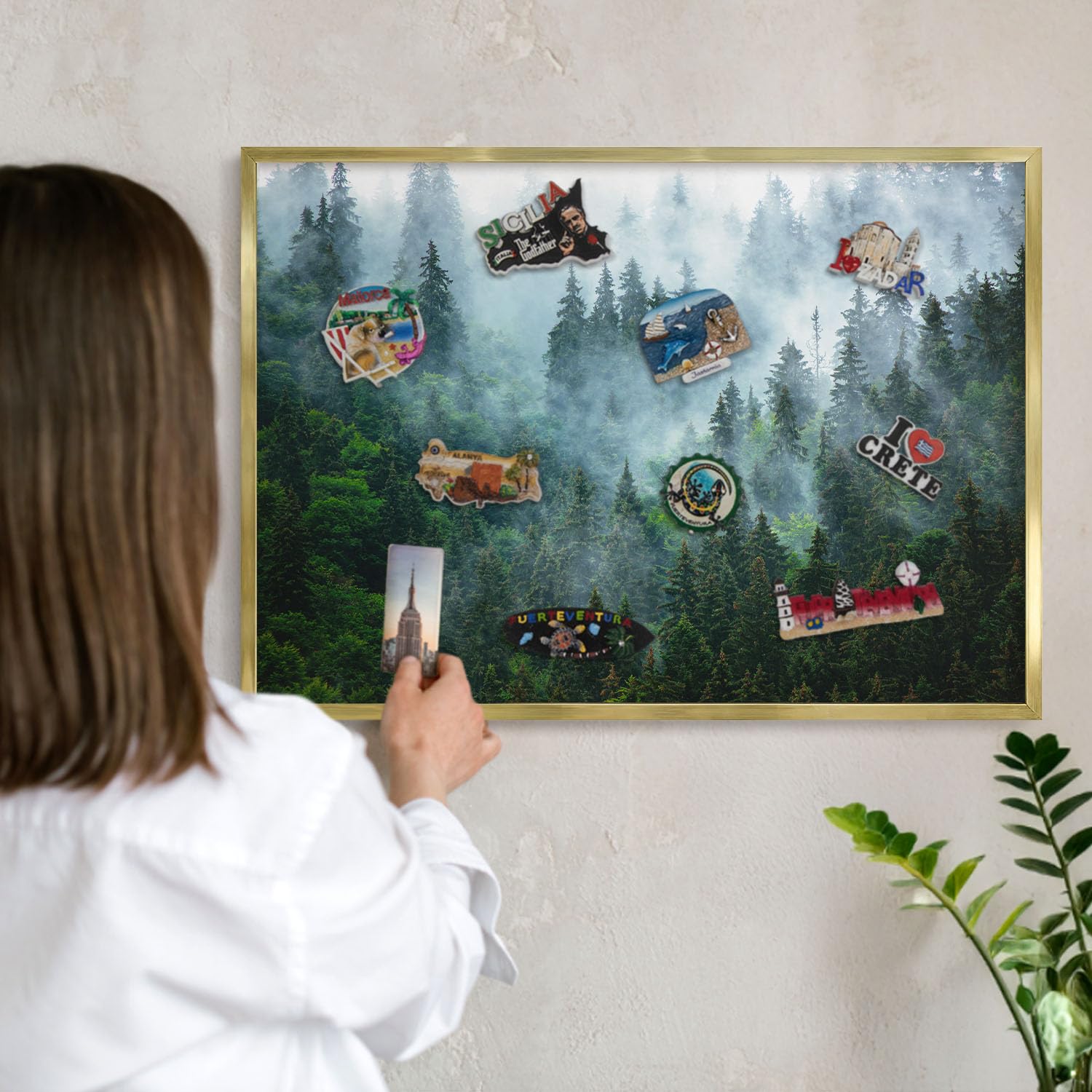Lavagna Magnetica per Presentazioni 70x50 Foresta misteriosa Cornice Oro