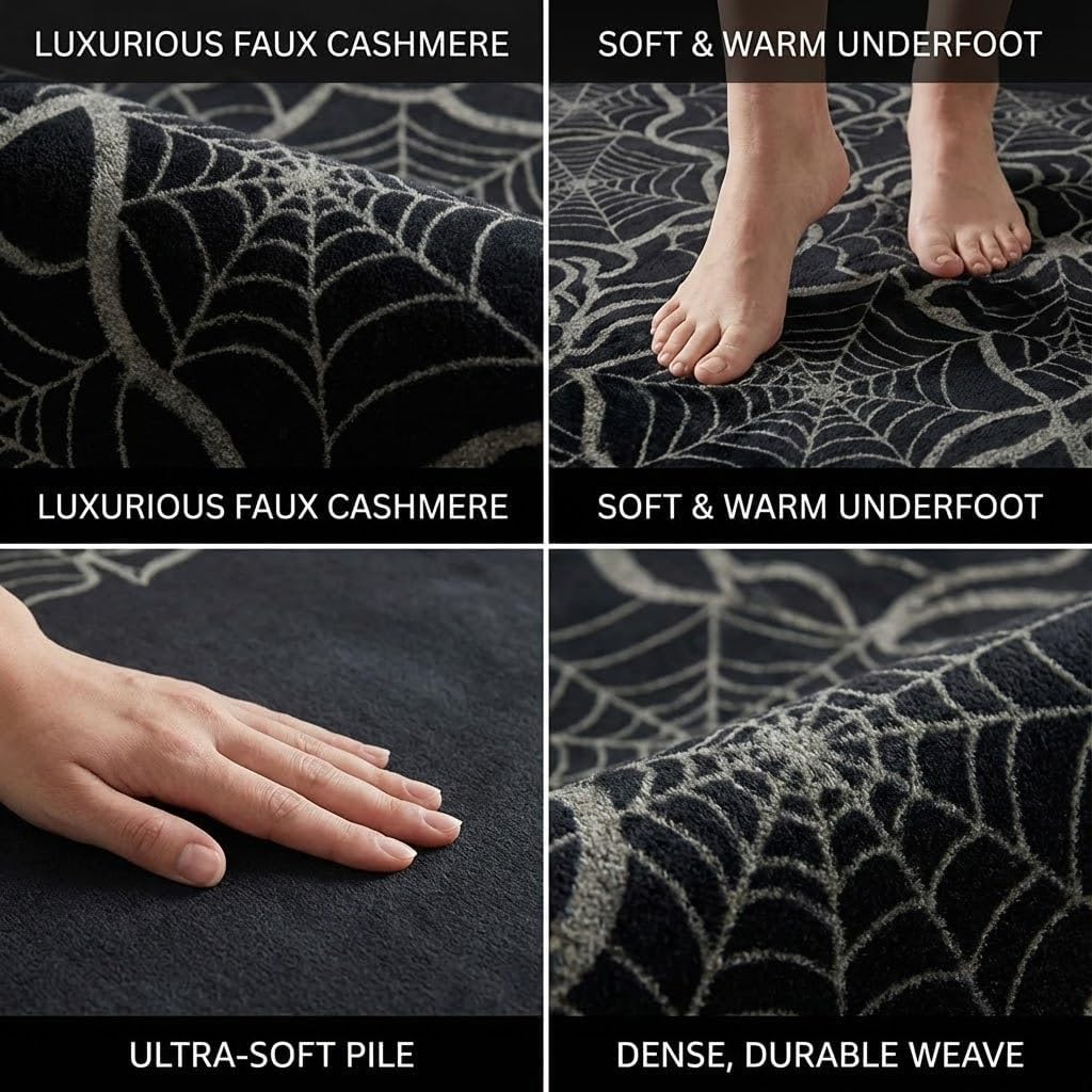 5X7 Area Rugs for Living Room, Machine Washable Non Slip Spider Web Gothic Rugs, Low Pile Lightweight Black Rug for Kids Room,Bedroom, Dining Room (Black, 5X7)