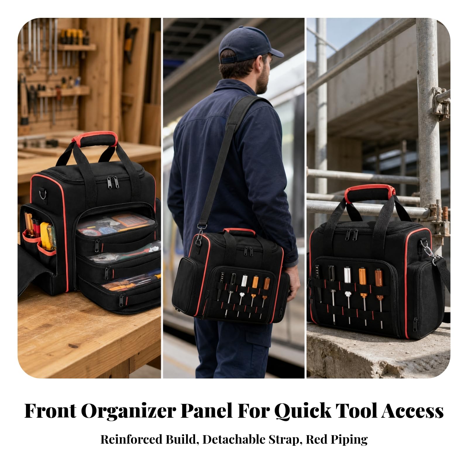 Bolsa Herramientas Tela Oxford con Múltiples Compartimentos Multibolsillos para Técnicos Móviles, Mantenimiento l Hogar