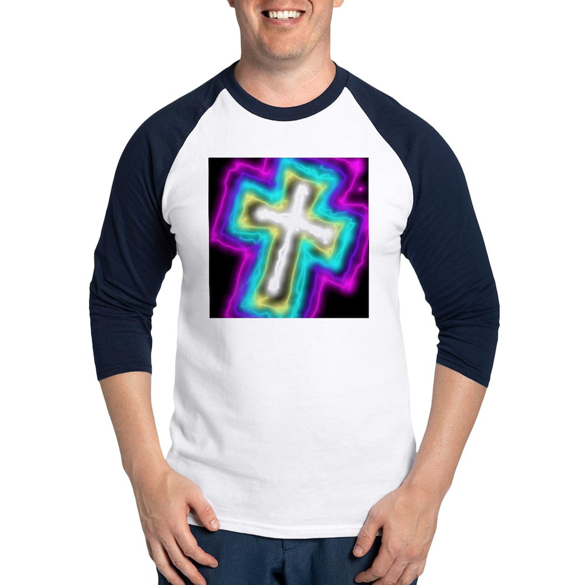 CafePress Electrifying Cross Baseball Jersey Men's Cotton Baseball Jersey, 3/4 Raglan Sleeve Shirt Blue/White