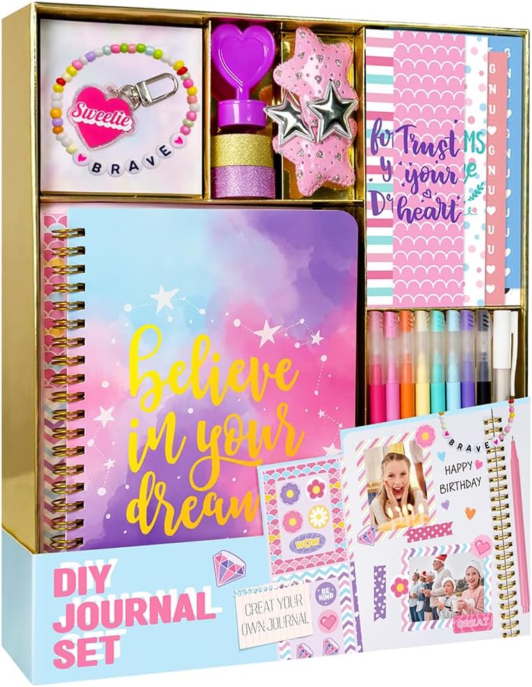 DIY Journal Kit for Girls - 48 pcs DIY Journal Set for Tween & Teen Girls, Stationery Set, Scrapbook & Diary Supplies Set, Journaling Art Crafts Kit, Ideal Gifts for 8 9 10 11 12 13 14 Year Old Girl