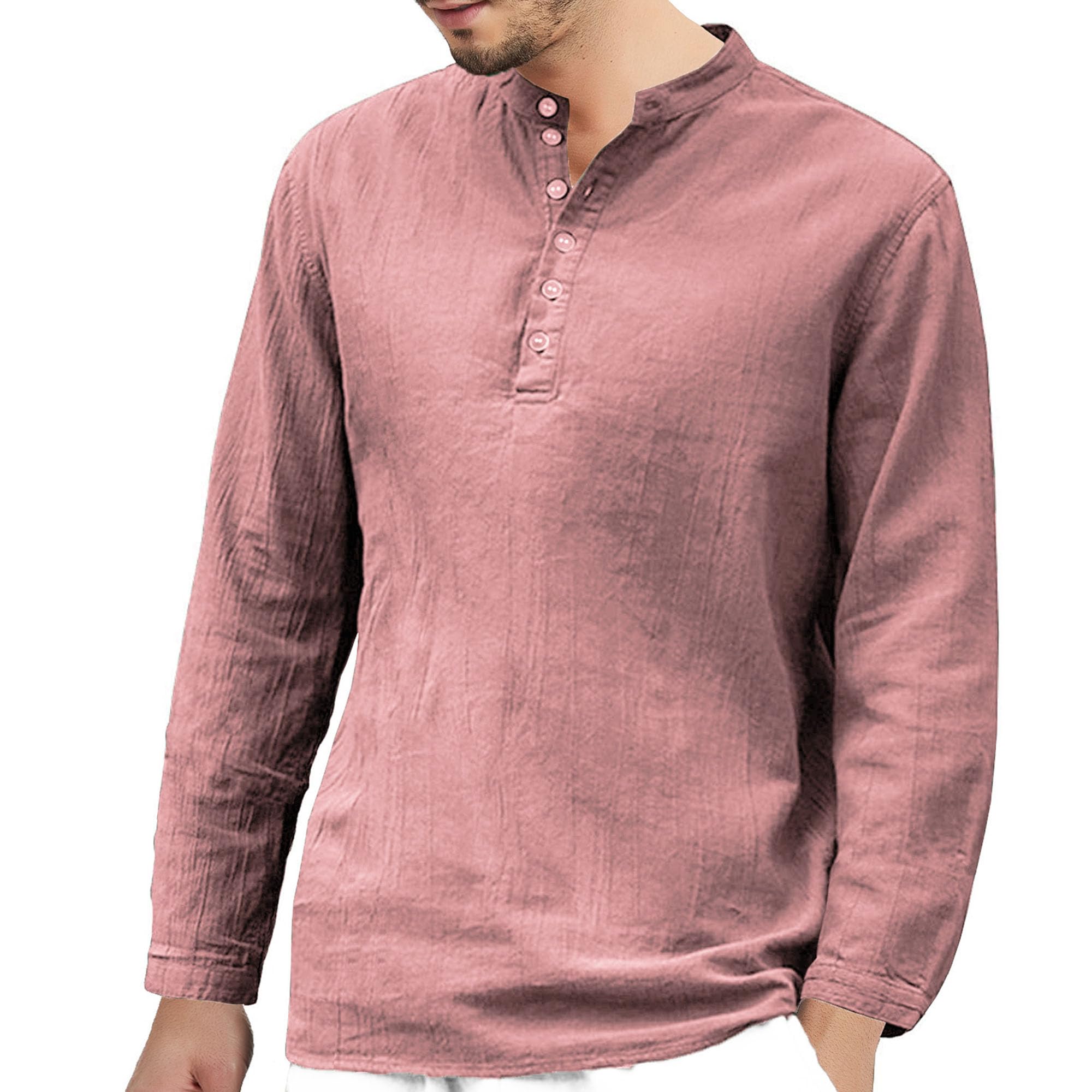 Mens Linen Cotton Henley Shirts Long Sleeve Beach Shirt Casual T-Shirt Lightweight Hippie Yoga Tops (3X-Large,Red)